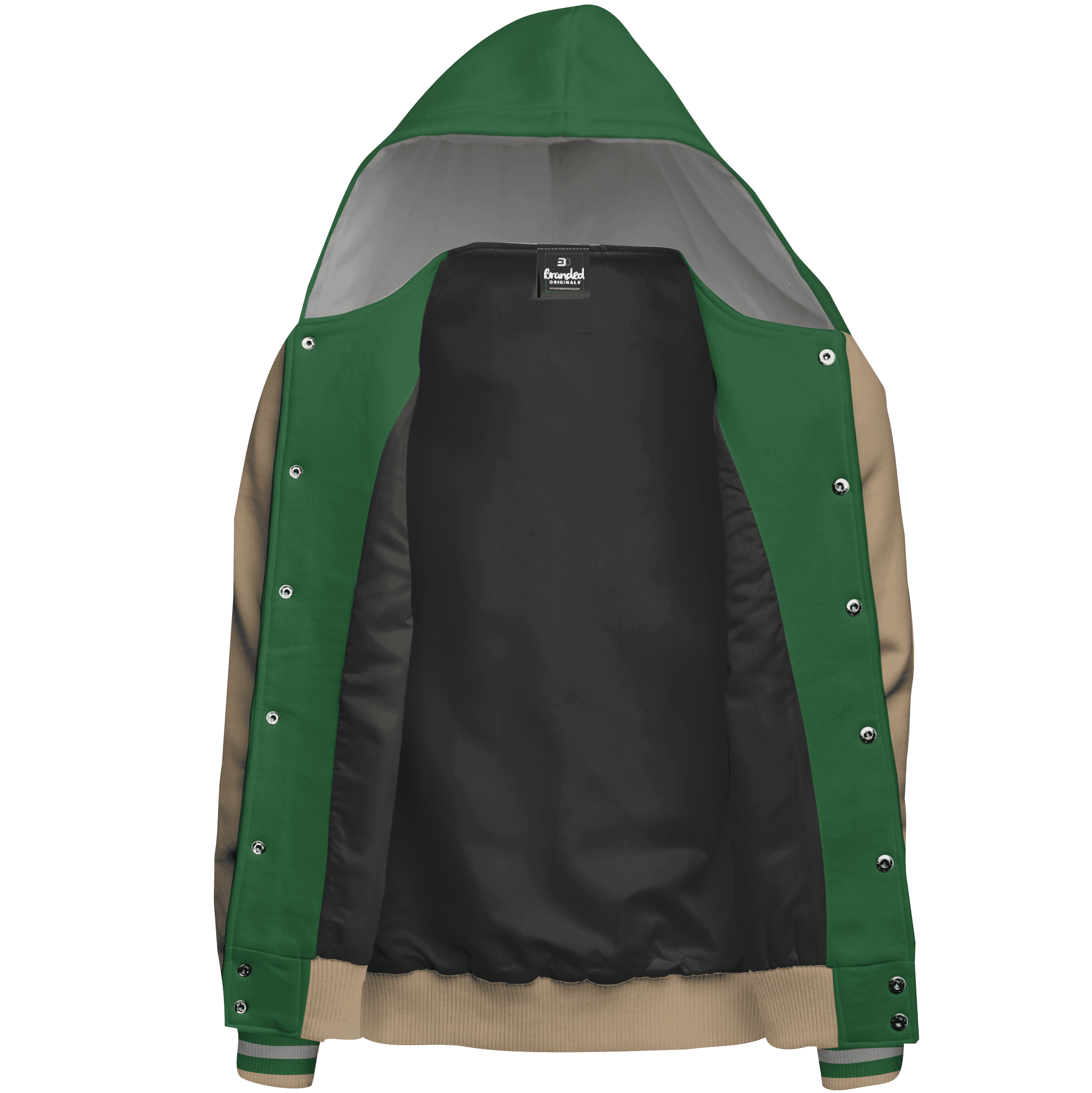 Hooded Cotton Fleece Varsity Jacket With Black Satin Lining